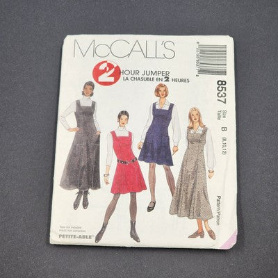 McCalls 8537 Vintage Sewing Pattern 1996 Uncut 2-Hr Pleated Jumper Size B 8-12