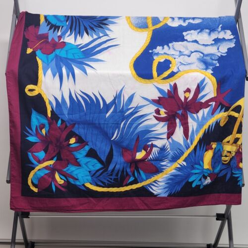 Multicolor Tropical Scene Linen Tablecloth 60 x 44 inches Vintage Lightly Used