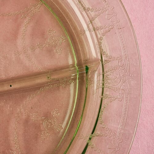 Anchor Hocking Grill Plate Green Uranium Depression Glass Cameo Ballerina Design