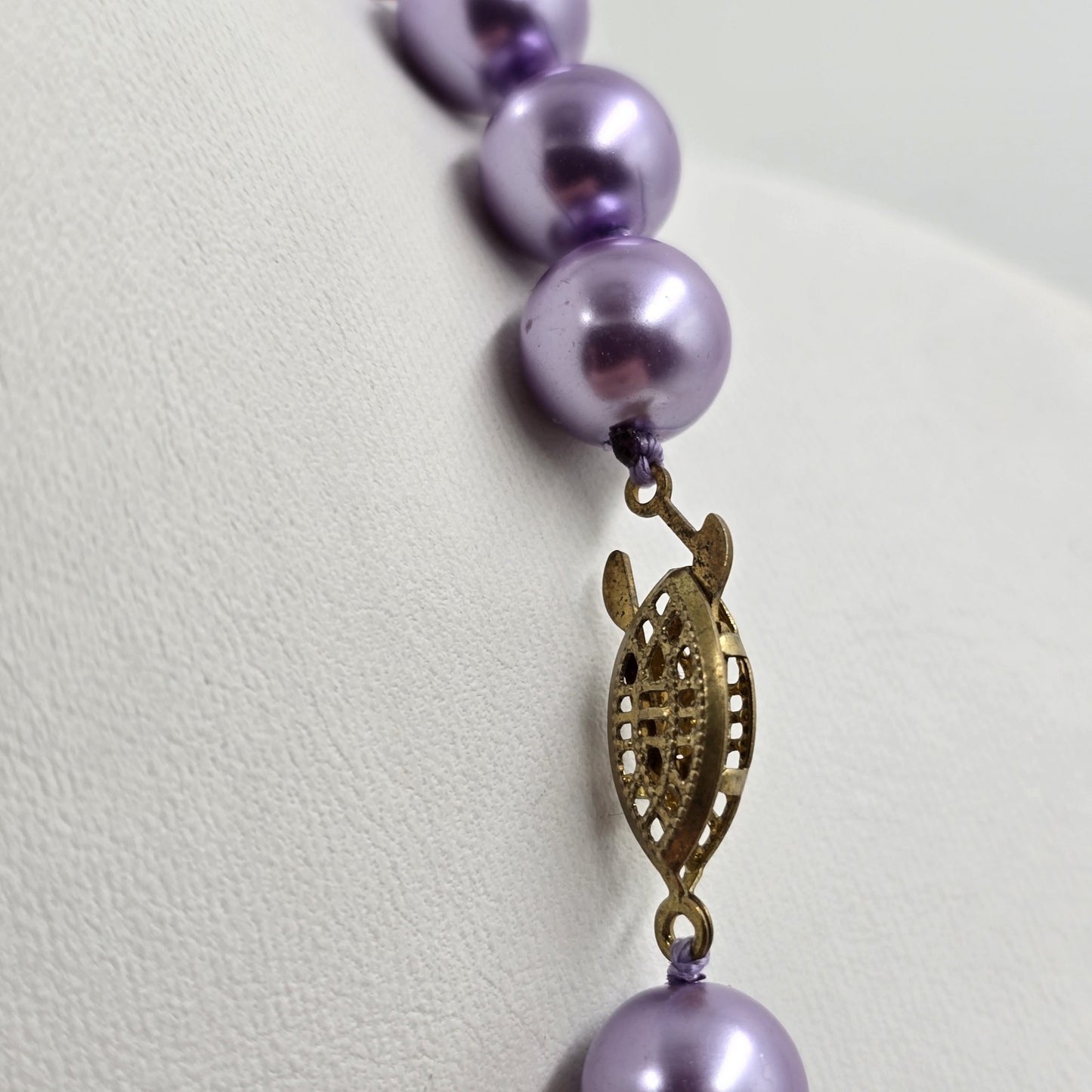 Purple Lavender Shiny Faux Pearl Beads Necklace Adjustable Length