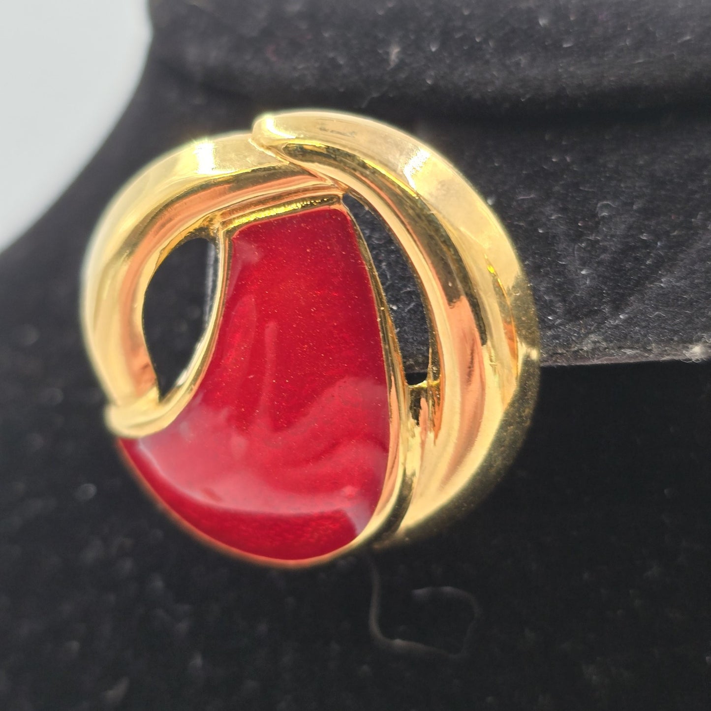 Avon 2 Earrings Gold Tone Burgundy Red Enamel and Marbled Gray Enamel