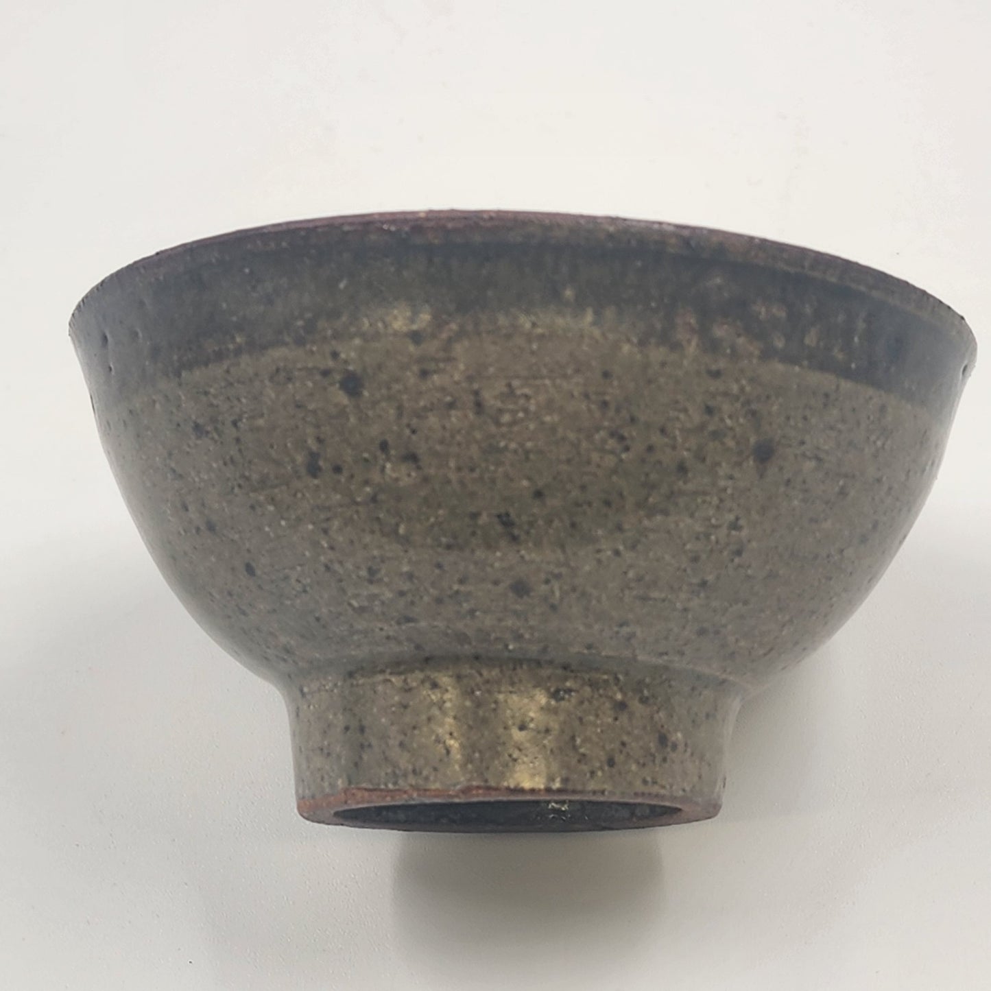 Japanese Rice Soup Bowl Ceramic Brown Green Glazing Footed 4.75" x 2.5" Vintage