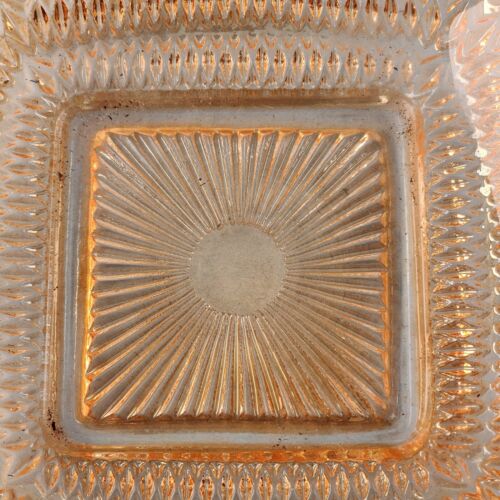 Candy Dish Indiana Glass Peach Color Diamond Point Ruffle Edge 6.5" Sq