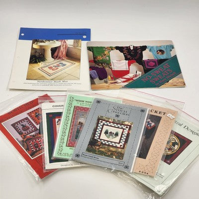 Lot of 8 Applique Quilting Cross-Stitch Patterns & Booklets for Sewing Projects