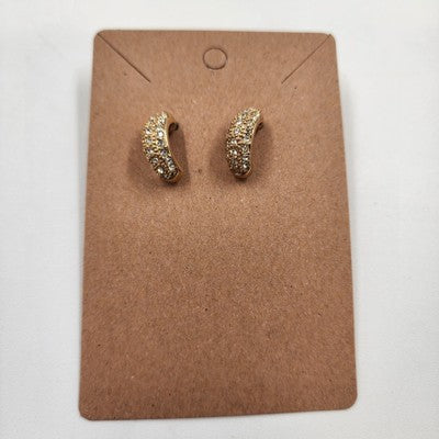 Roman Pierced Drop Clear Pave Rhinestone Gold Tone Arched Earrings Push Back VTG