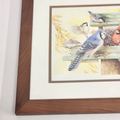 Marjolein Bastin Blue Skies Art Print of Birds Eating at Feeder Framed 18x15.5"