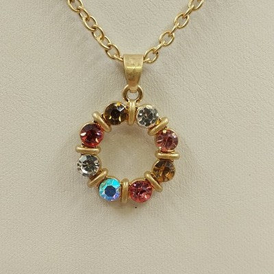Plunder Gold Tone w Multicolor & Clear Faceted Rhinestone Necklace & Earring Set