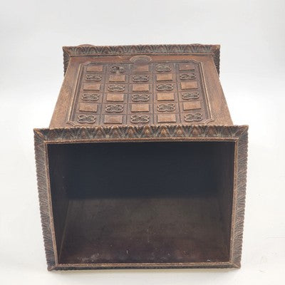 Vintage Faux Carved Wood Plastic Waste Basket Trash Can 14.75" MCM