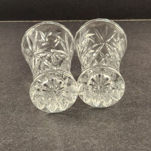 2 Lenox Crystal Bud Vases with Pinwheel Star Pattern Czech Republic 4" Tall