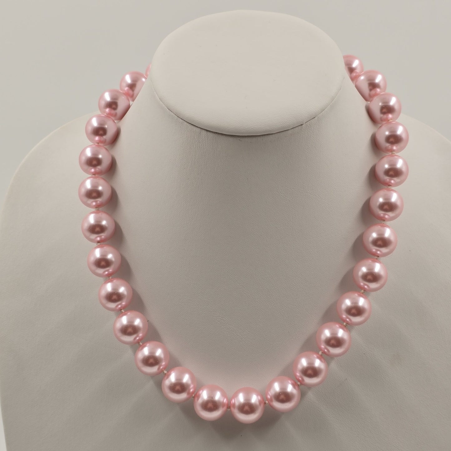 Pale Pink Glass Faux Pearl Chocker Beaded in Silver Filigree Push Necklace 9.5"