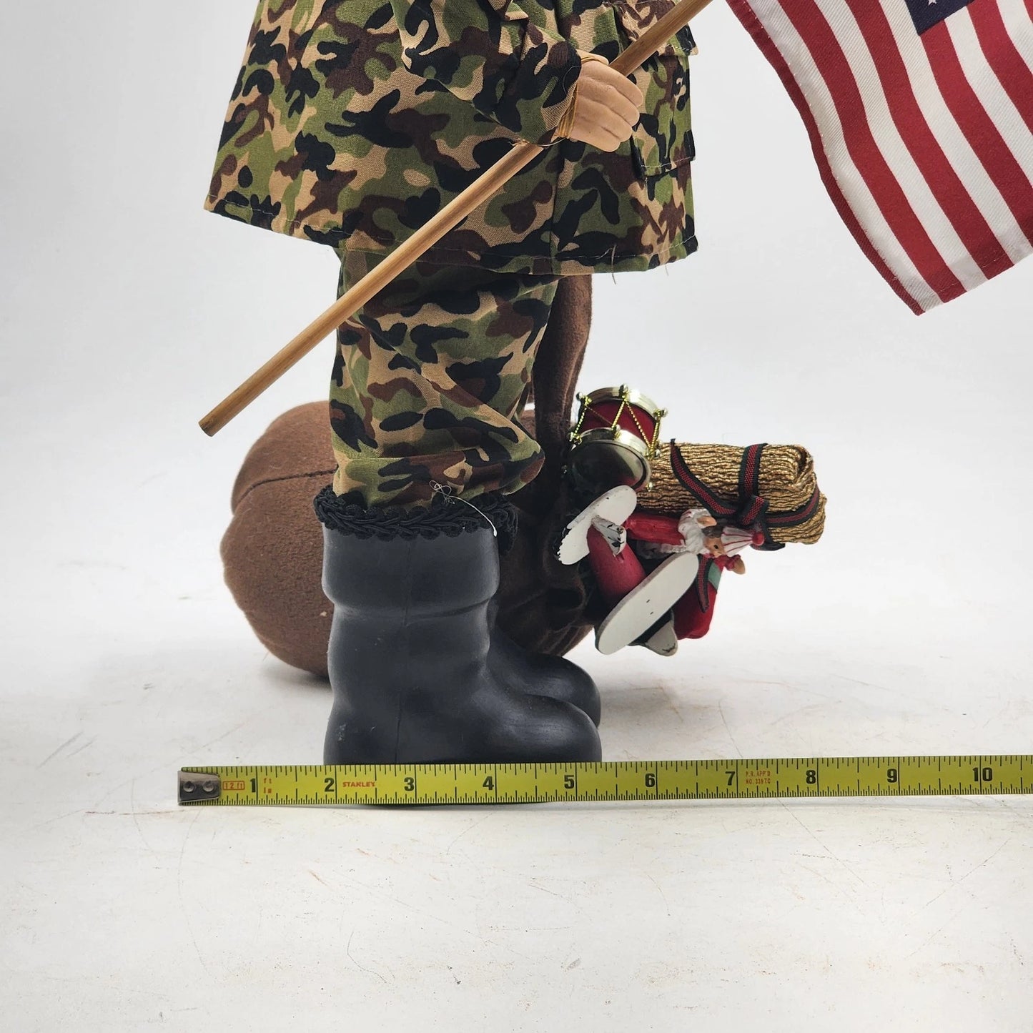 Camouflage Santa Claus Tabletop Figurine 19" Christmas US Flag Bag of Gifts NWT