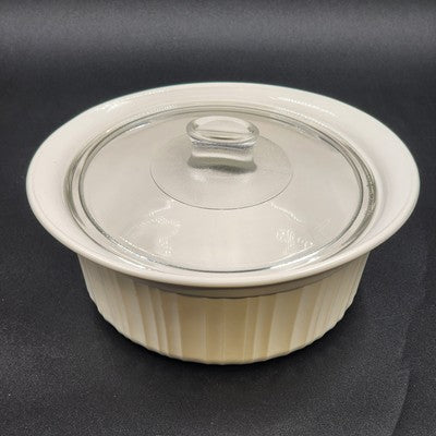 Corning Ware White Casserole Stoneware w/ Pyrex Glass Lid Baking Dish 2 Qt 1.9 L