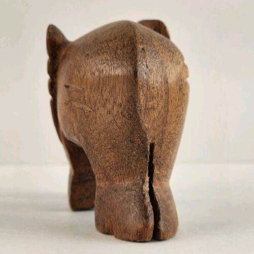 Small Wooden Elephant Hand Carved 2.25 Inches Mostly Smooth Basic Features