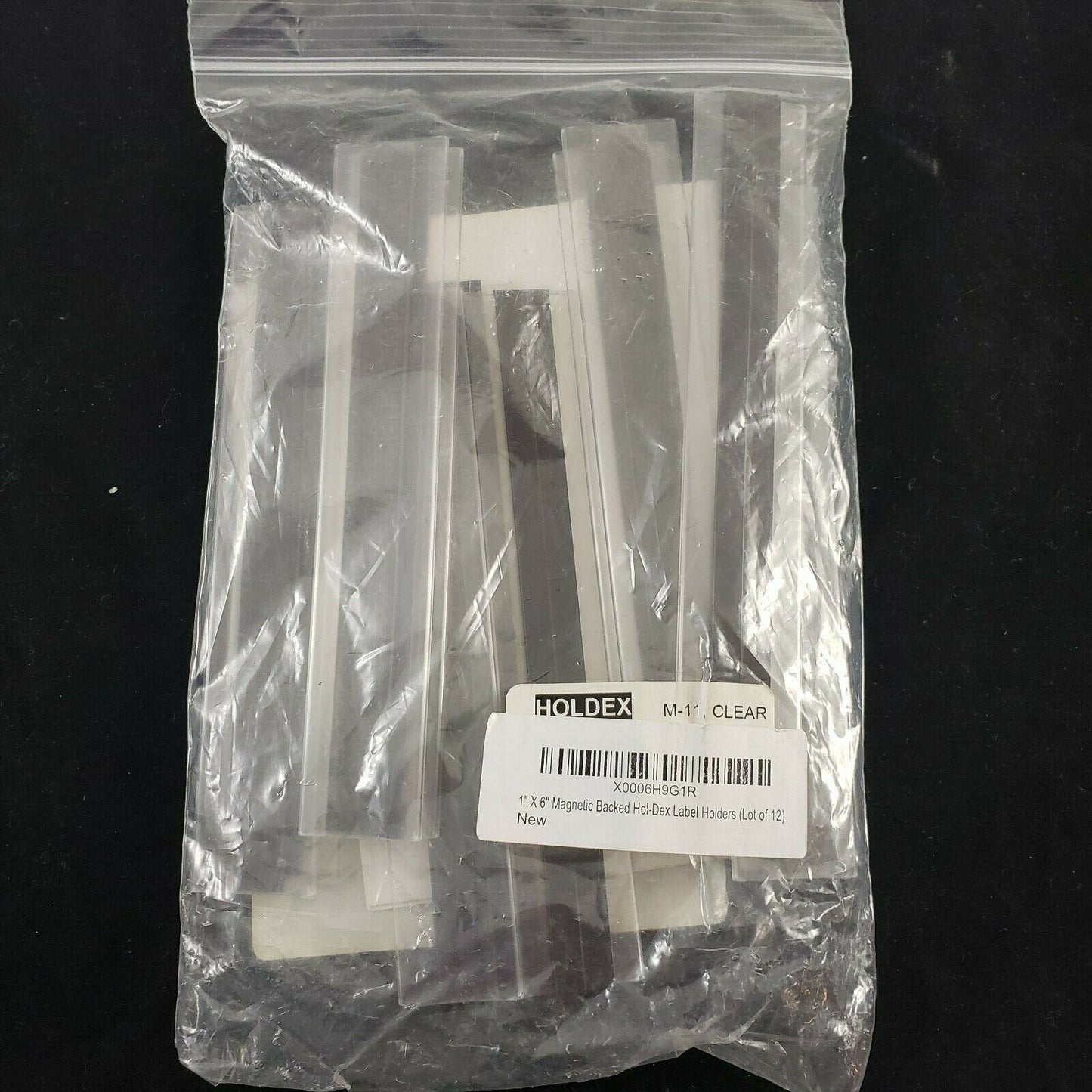 Aigner Index HOLDEX M-11 Magnetic Bin Label Holders 6" x 1" Clear Package of 12