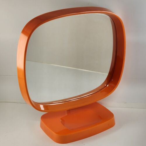 Funky 1960's Plastic Mirror Flower Power Orange Danish Table Top MCM Denmark