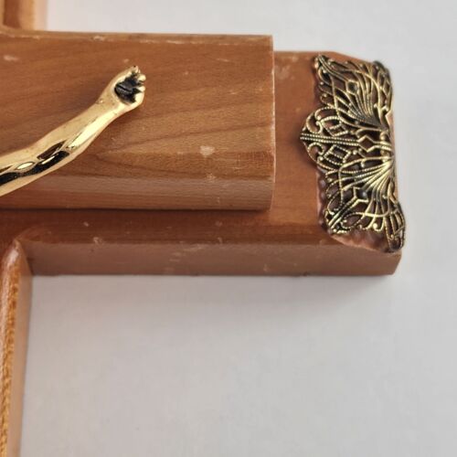 Vintage Crucifix Wooden Wall Hanging Candle Box Cross Catholic Religious Brass