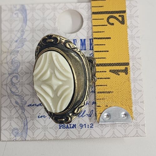 Redeemed Jewelry Ring Bronze Tone White Stone Elastic Band Psalm 91:1 & 91:2