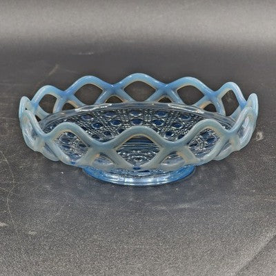 Imperial Katy Blue Bowl Opalescent Diamond Lace Edge Depression Glass 6" Vintage