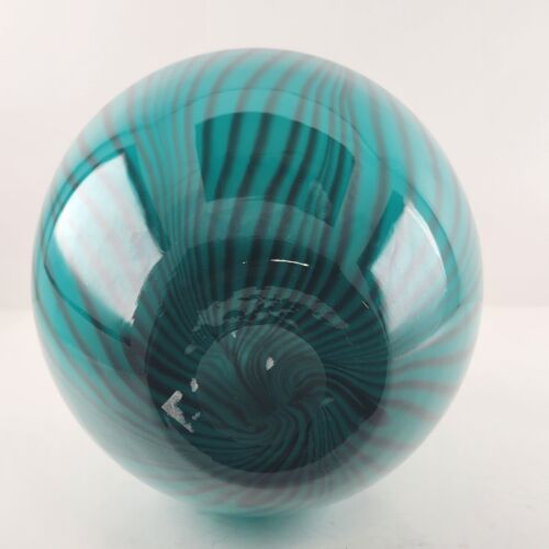 Murano Style Black Teal Swirled Cased Art Glass Italian Vase 15” Elegant Statement Piece Statement