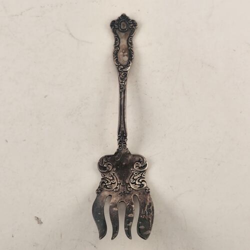 Wm Rogers & Son AA Victorian Oxford Silver Plate Serving Fork 1901 Tarnish 7.75"