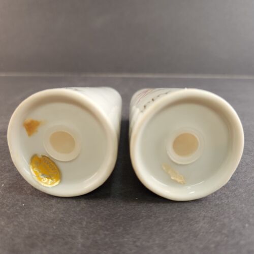 1950s Happy Anniversary Salt Pepper Shakers Set Ceramic Japan Porcelain 3-1/2"