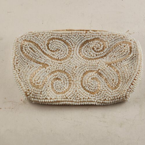 Glass Beaded Coin Purse with Zipper Vintage 7" x 4 Inches No Pockets No Strap