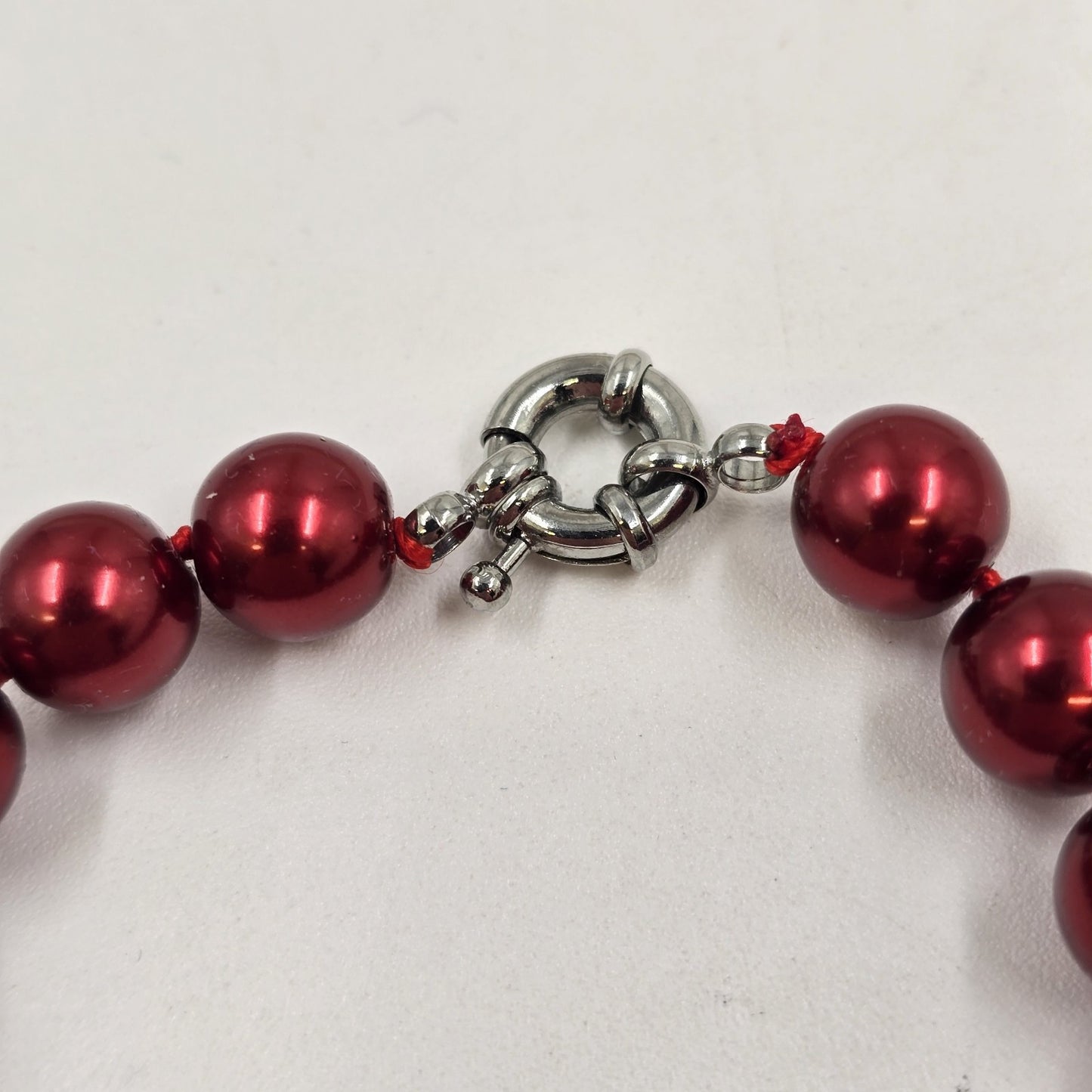 Set of 3 Shiny Red & Blue Faux Pearl Beads Bracelets Spring Ring Clasp