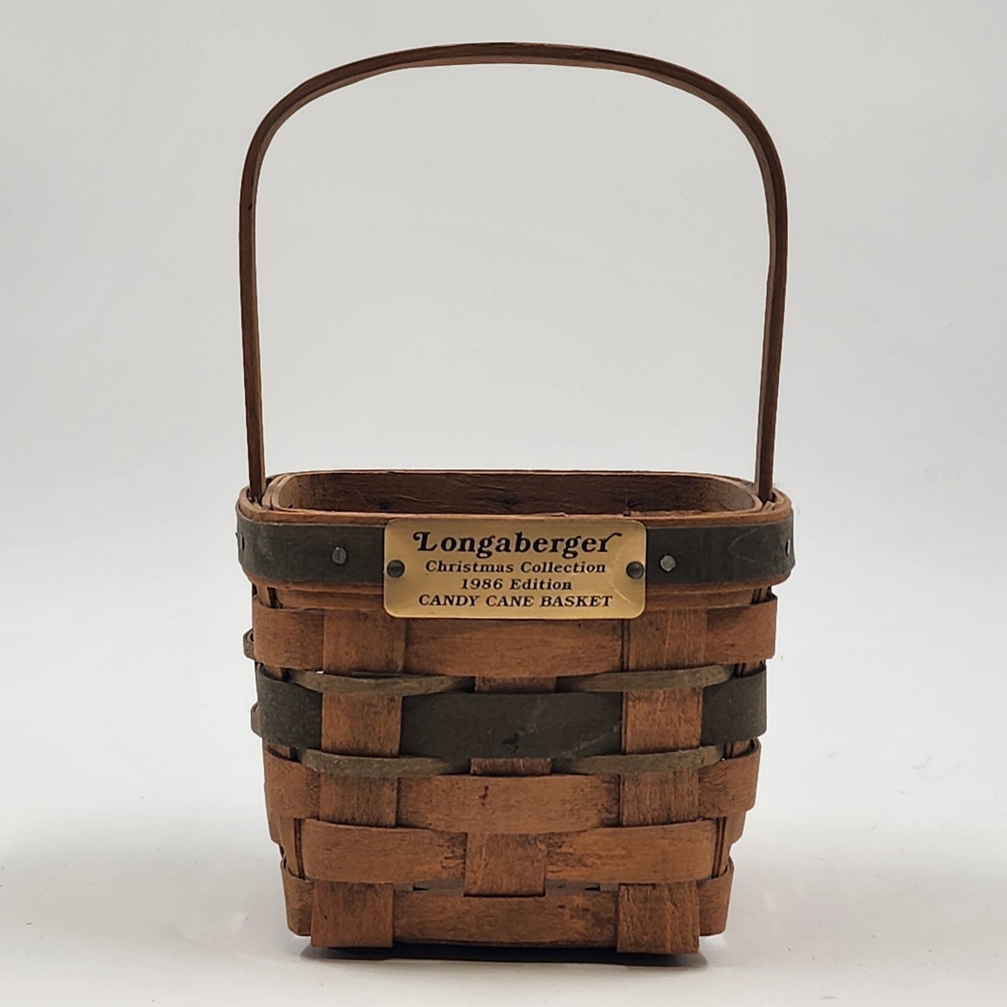 Longaberger Candy Cane Basket Christmas 1986 Collection Green Accent 5"x5"x4"
