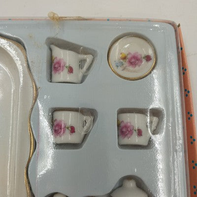 Ranger Miniature Tea Set 510 Pink Roses Polyresin w/ Box Decor