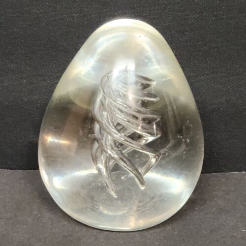 Egg Shaped Clear Art Glass Paperweight with Quadruple Clear Swirl 3.75" x 3"