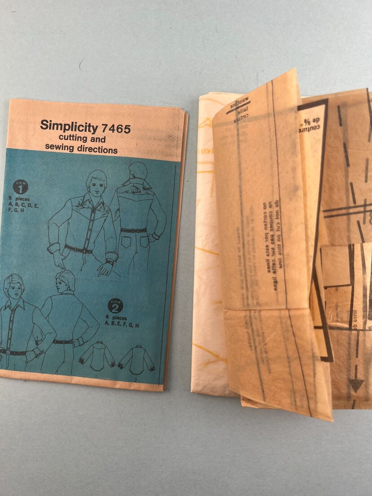 Simplicity 7465 Vintage Sewing Pattern 1976 Men's Western Shirts Size XL 46-48