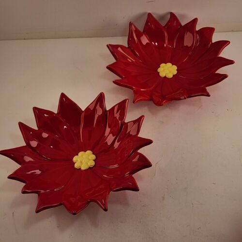 Set of 3 Poinsettia Flower Candy Dishes Christmas Atlantic Mold One 10" & Two 8"