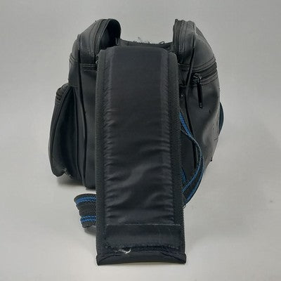 Kalimar Black Leather Camera Bag 10"x7"x7" Side Pockets & Shoulder Strap Vintage
