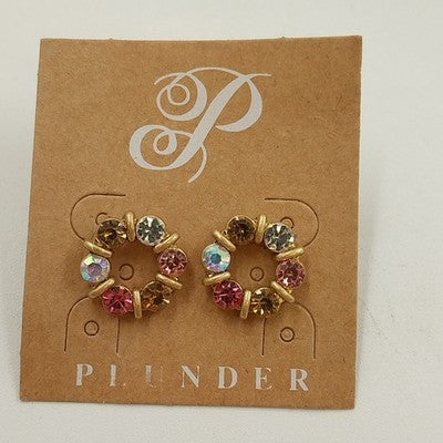 Plunder Gold Tone w Multicolor & Clear Faceted Rhinestone Necklace & Earring Set