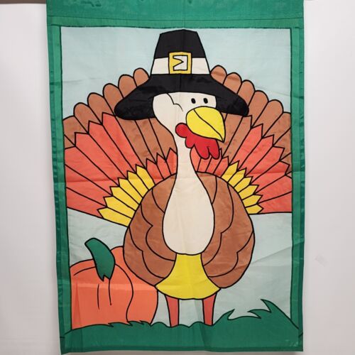 Thanksgiving Turkey Decorative Heavy Nylon Yard Flag 39" x 27" Colorful Sewn