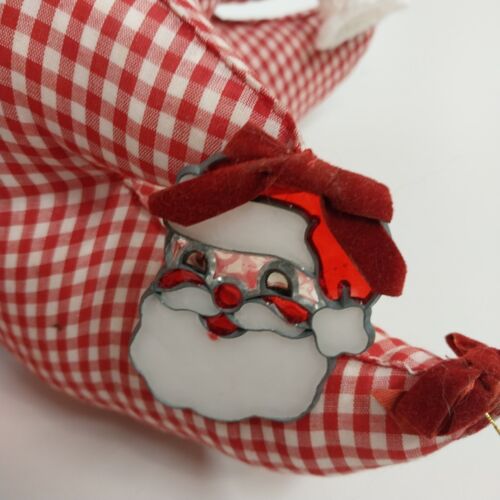 Large Fat Fabric Stuffed Christmas Tree Handmade Red Gingham Body Green Top Bows