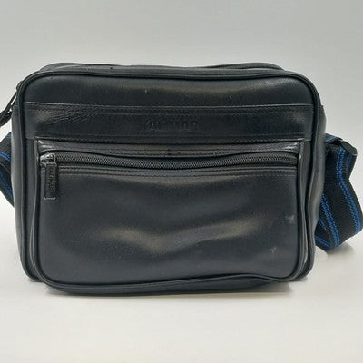 Kalimar Black Leather Camera Bag 10"x7"x7" Side Pockets & Shoulder Strap Vintage
