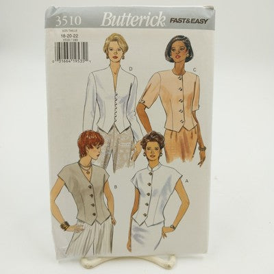 Butterick 3510 VTG 1994 Sewing Pattern Misses Tops Sz 18-22 Uncut Shaped Hem