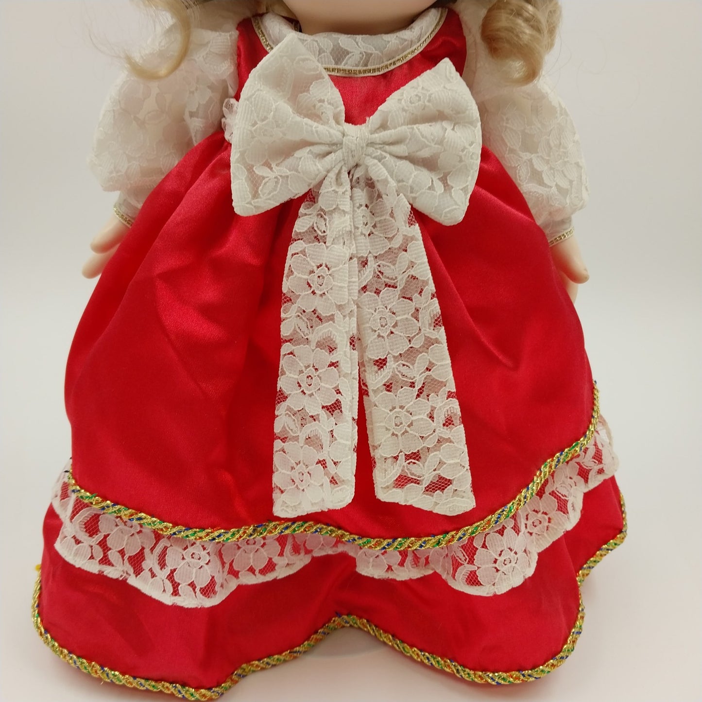 Precious Moments Doll in Red Dress White Ribbon with Stand 16"