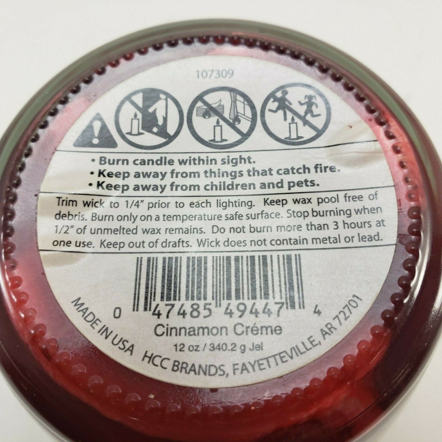 HCC Red Cinnamon Creme Gel Candle Glass Jar Star Inserts Scented