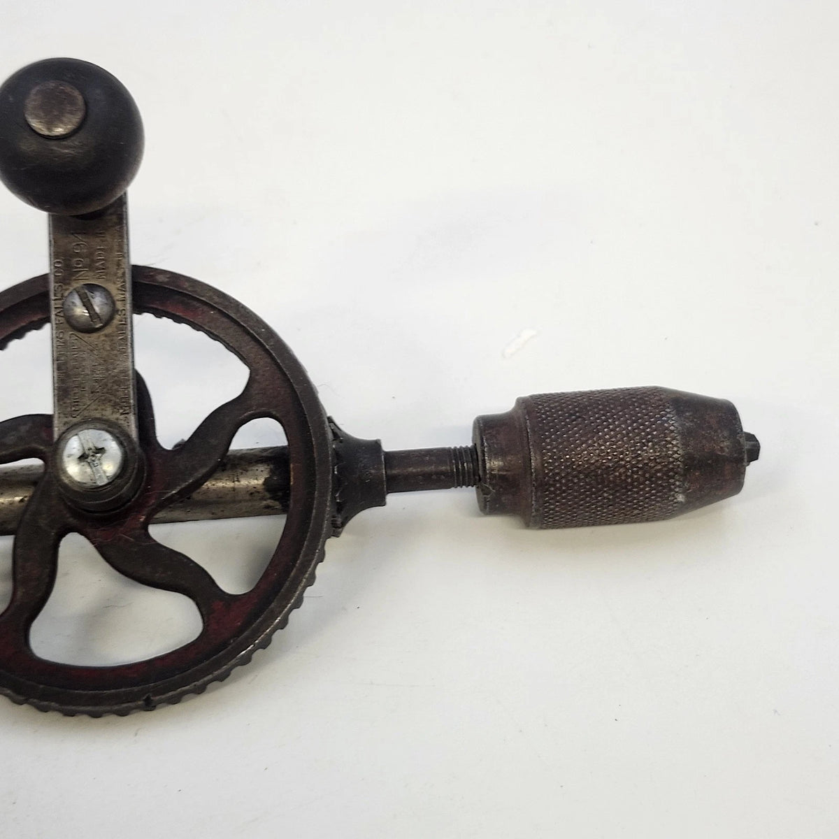 Millers Falls No. 94 Egg Beater Hand Drill 11" Wood Handle Rotary Drill Vtg USA