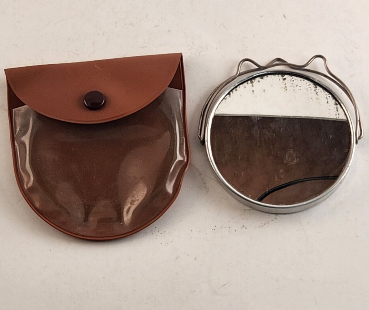Vintage Travel Makeup Stand-Up Two-Sided Mirror Vinyl Case Compact