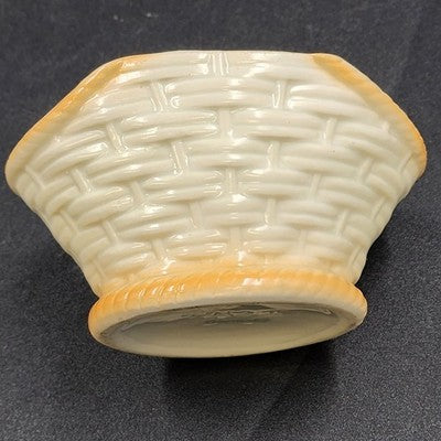 Porcelain Basket w Handle 5"h Pink Yellow Rose Bouquet 2 pcs Trinket Box Germany