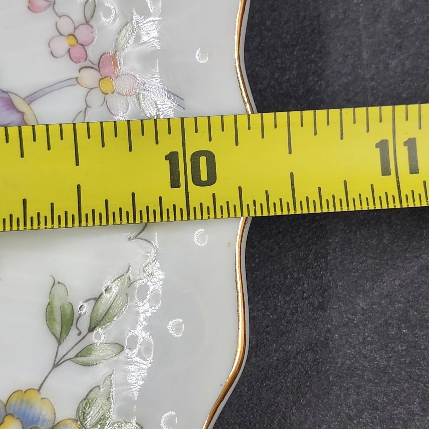 Andrea by Sadek Cake Platter Corona Floral Gold Trim Scalloped Edge 10.5"