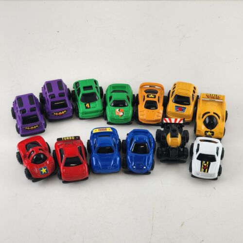 13 Pc Tiny Toy Plastic Direcast Race Cars Multicolor 4WD Turbo Vintage