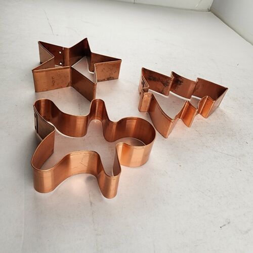 3 Copper Cookie Cutters Christmas 4" Star Tree Gingerbread Man Baking