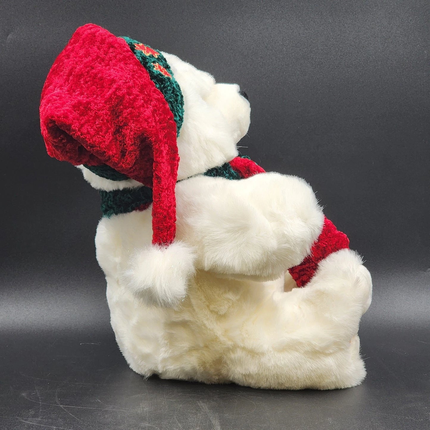 Santa Bear 2001 Kmart Christmas Plush Collectible White Teddy w Hat & Scarf 15"
