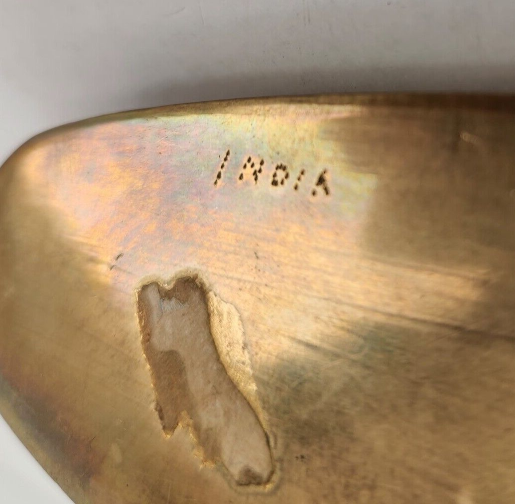 Brass India Shoe Asian Slipper Ashtray Vintage Etched Engraved NOS Unused 5.5" L