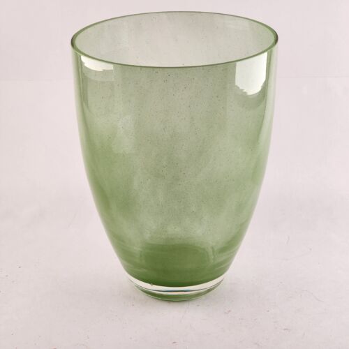 Large Green Hurricane Blown Glass Vase Bowl Candle Holder 7¼" Diameter x 10"