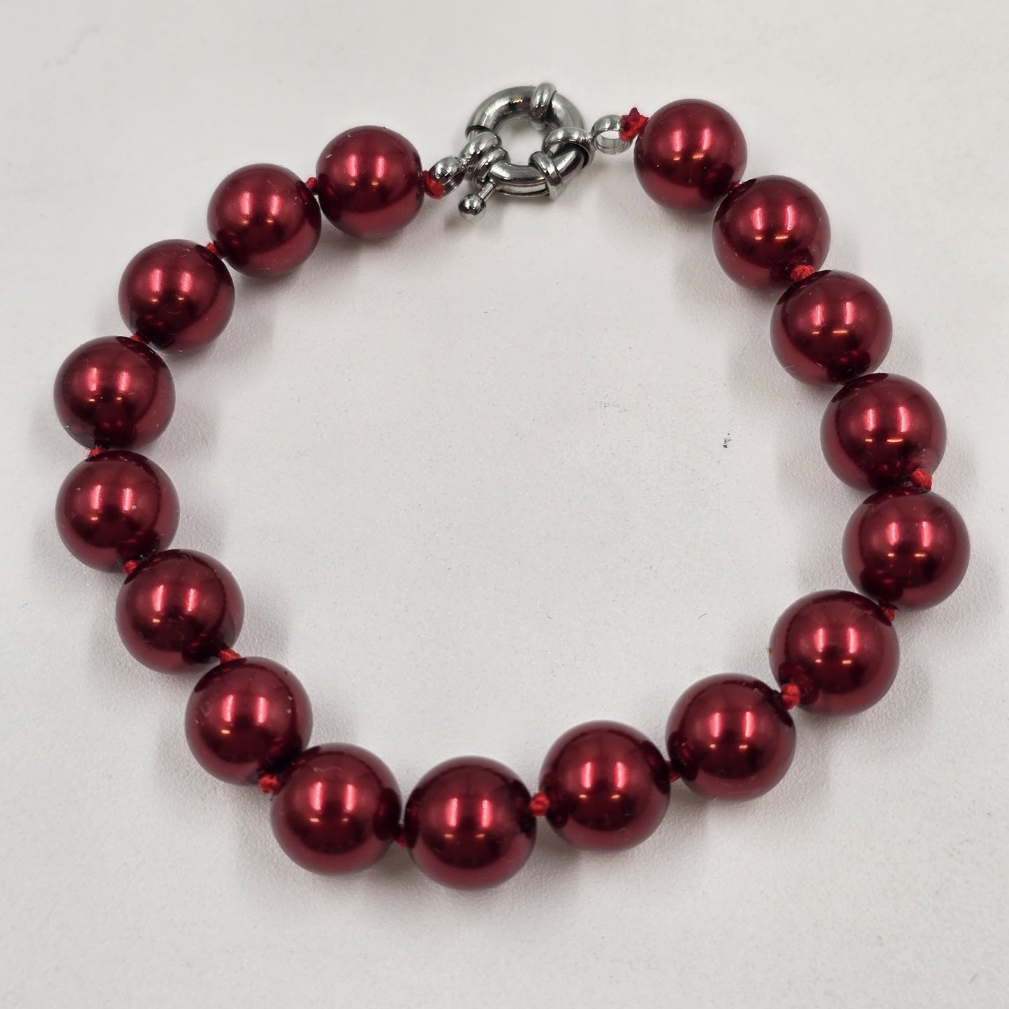 Set of 3 Shiny Red & Blue Faux Pearl Beads Bracelets Spring Ring Clasp